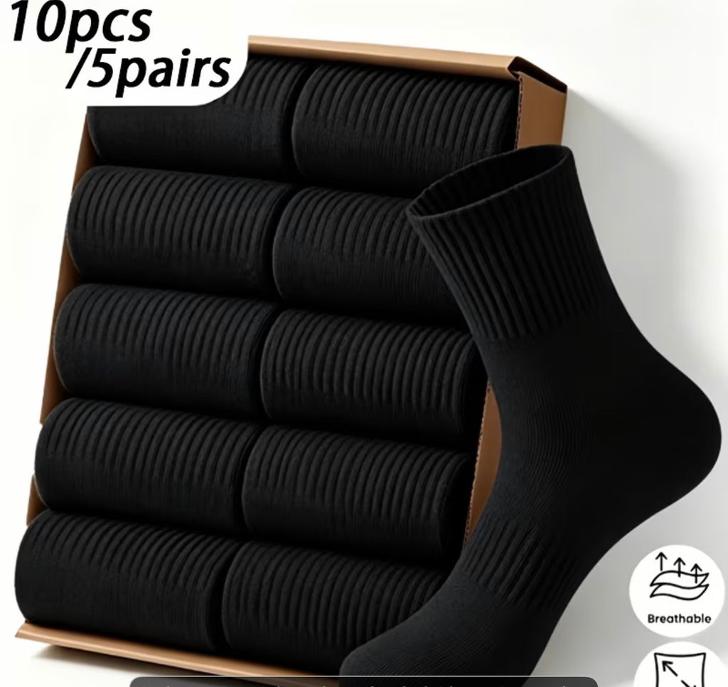Men’s White Crew Socks, 5 Pairs, Ribbed Stretch Cotton Casual Athletic Socks
