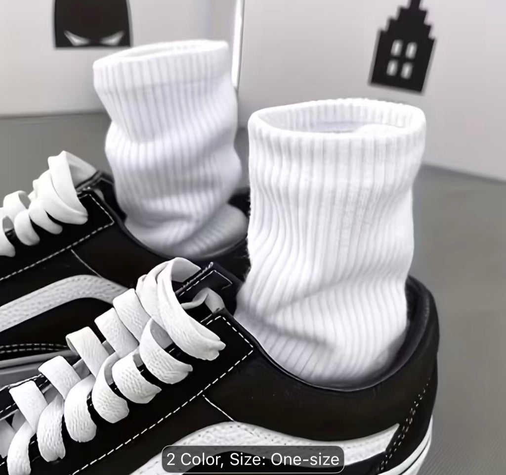 Men’s White Crew Socks, 5 Pairs, Ribbed Stretch Cotton Casual Athletic Socks