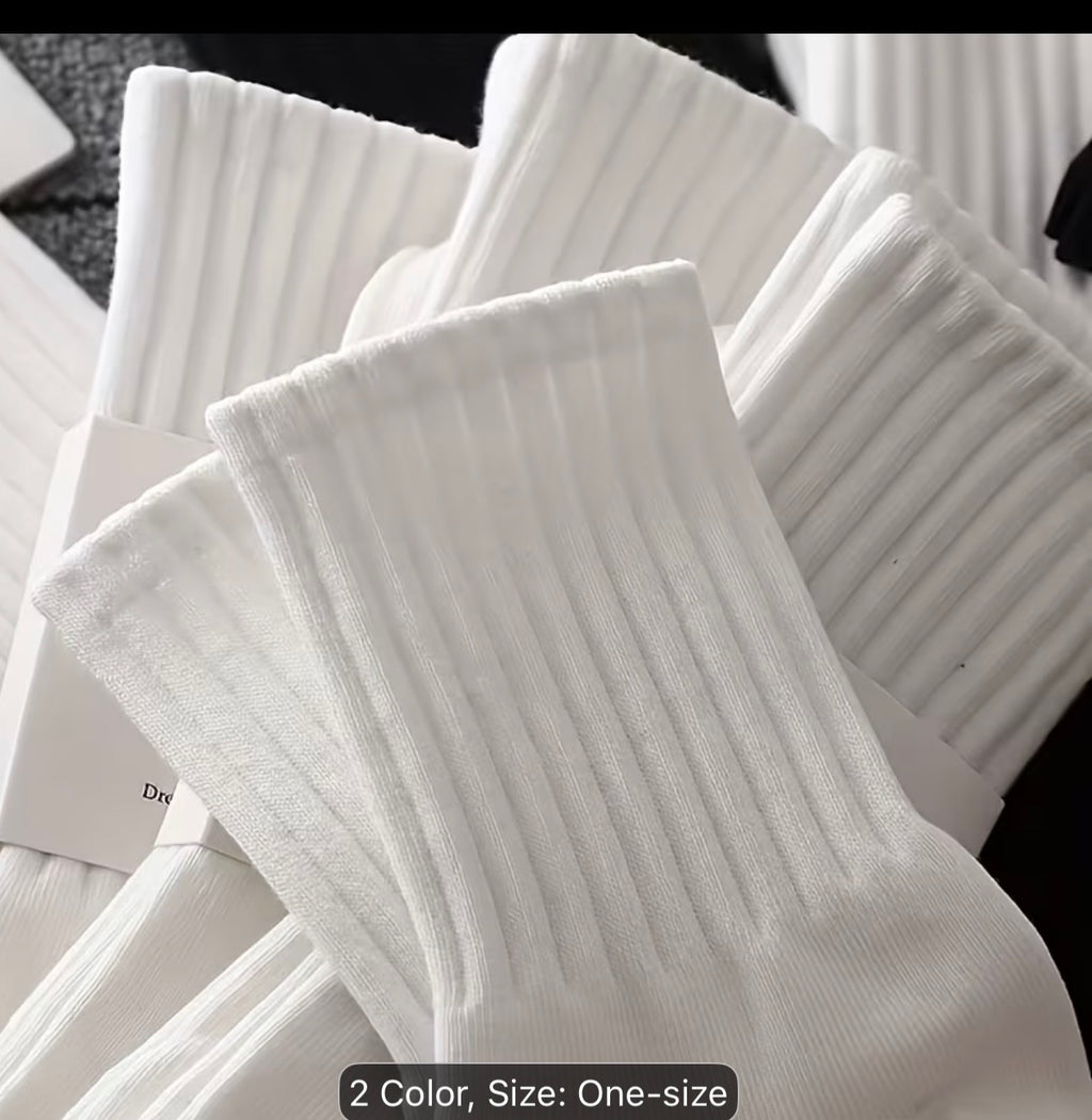 Men’s White Crew Socks, 5 Pairs, Ribbed Stretch Cotton Casual Athletic Socks