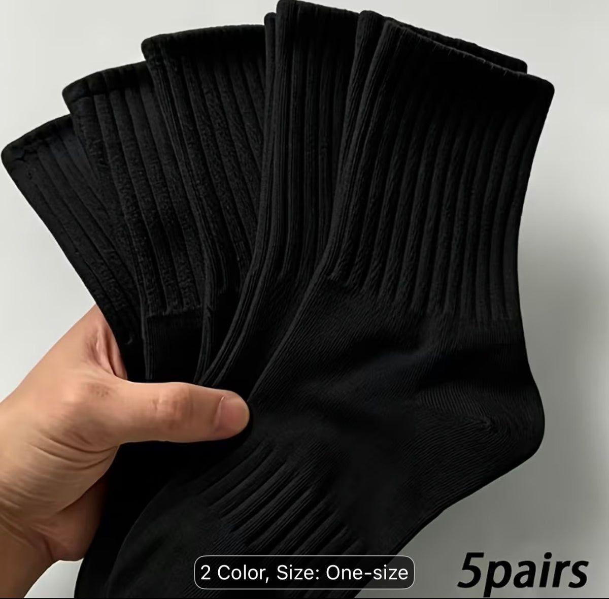 Men’s White Crew Socks, 5 Pairs, Ribbed Stretch Cotton Casual Athletic Socks