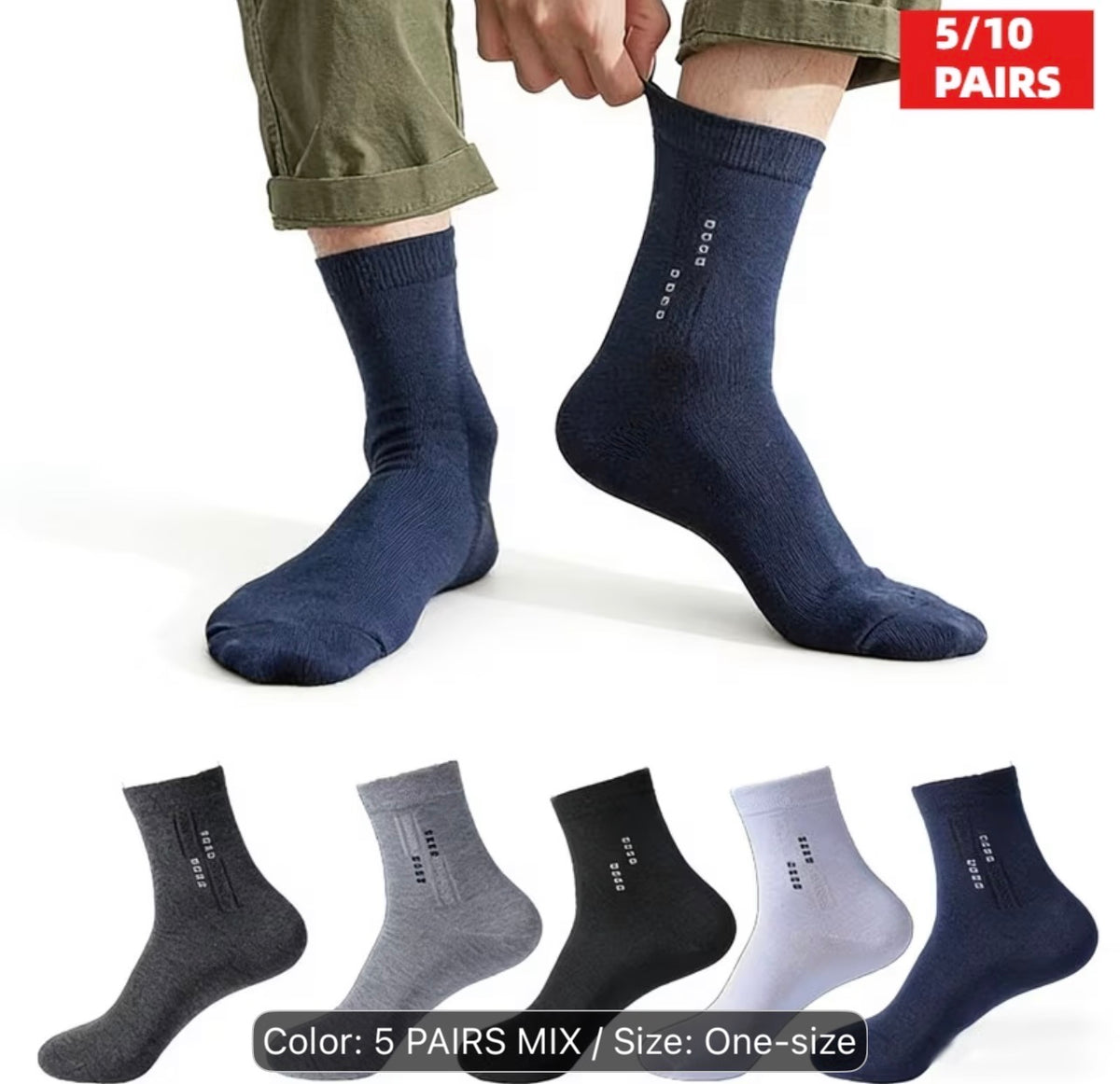 Title: Men’s Crew Socks 5-Pairs Mixed Color Cotton Casual Athletic Socks, Soft Comfortable Everyday Socks, One Size
