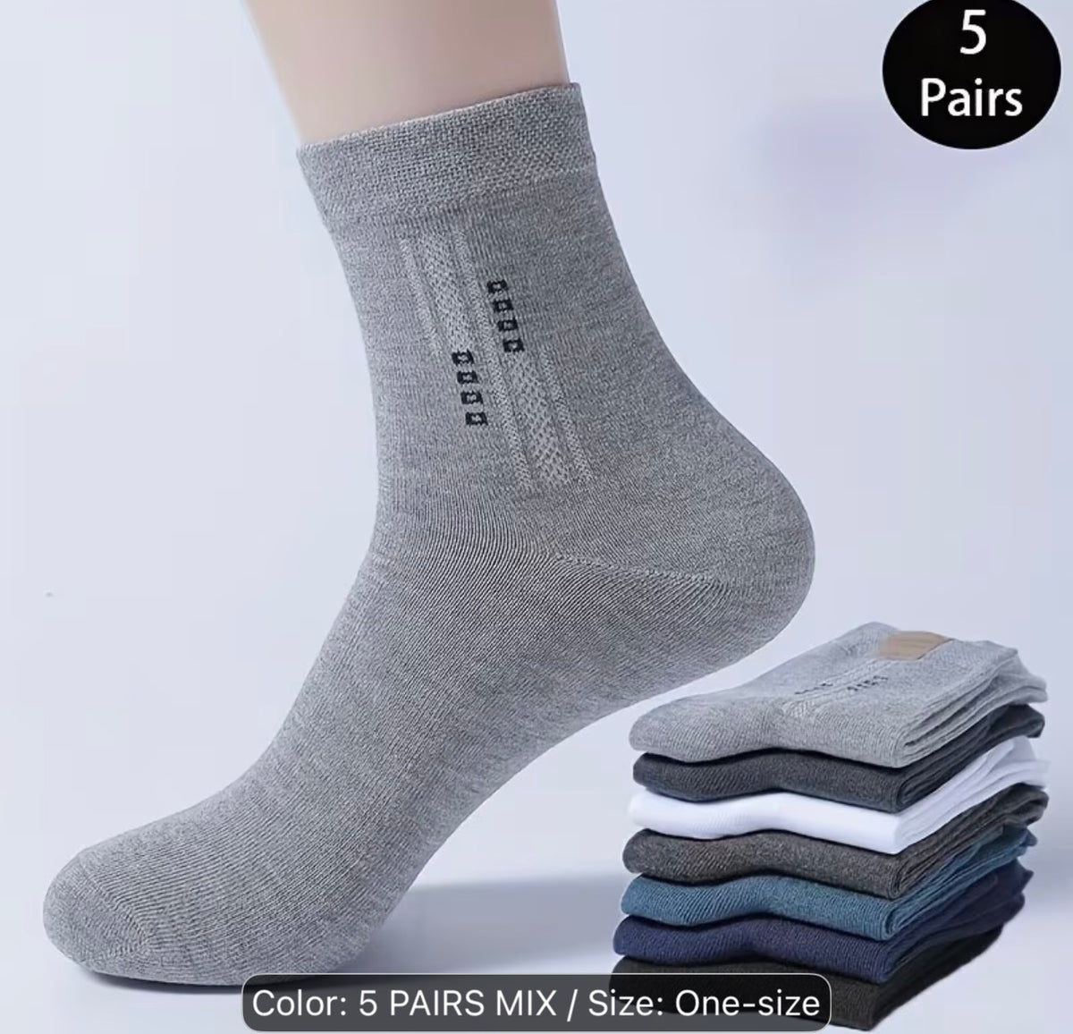 Title: Men’s Crew Socks 5-Pairs Mixed Color Cotton Casual Athletic Socks, Soft Comfortable Everyday Socks, One Size
