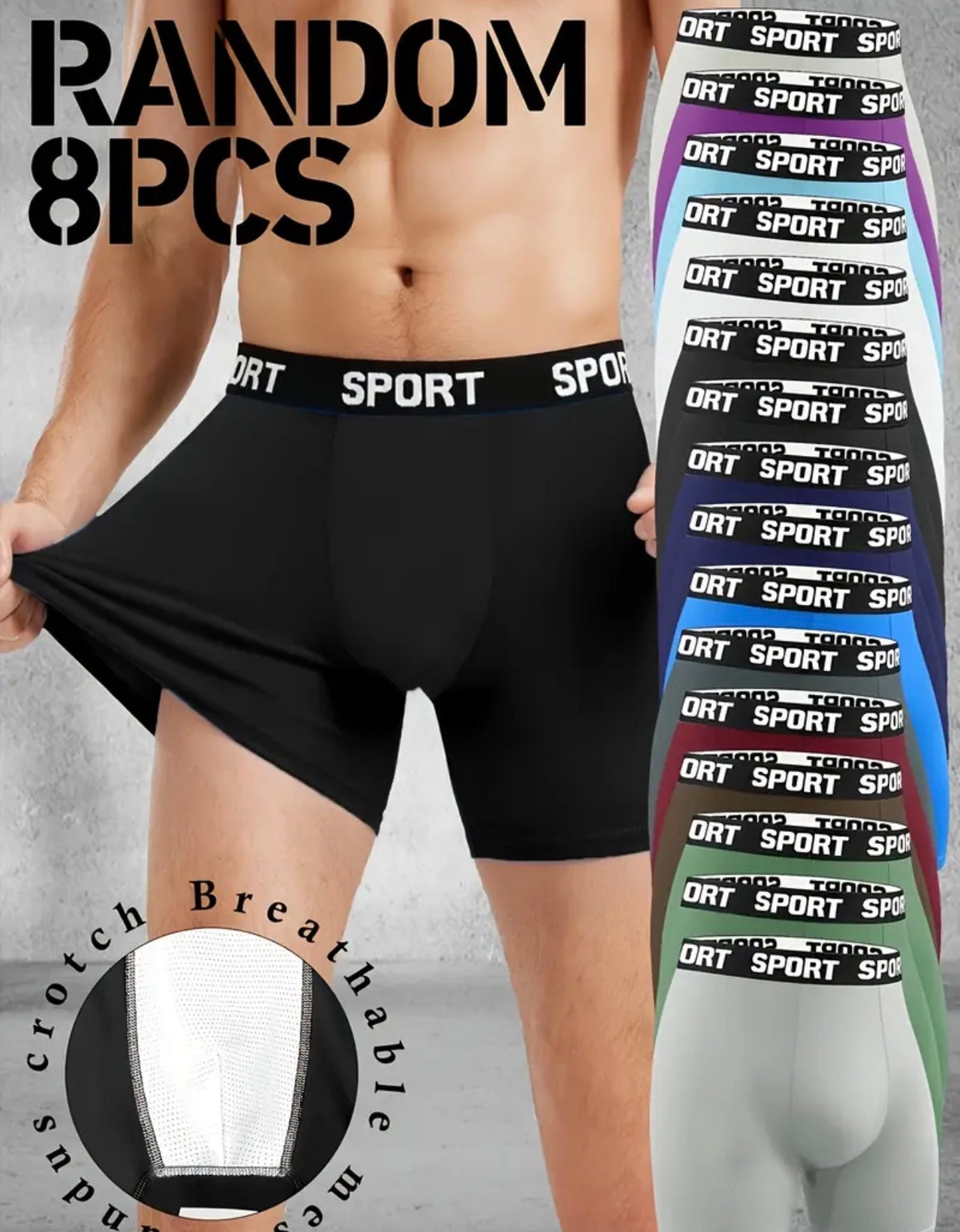 Men’s 8-Pack Stretch Boxer Briefs – Breathable Sport Underwear