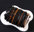 12-Piece Men’s Bracelet Set, Leather and Beaded Stackable Bracelets, Wooden Beads, Braided Wristbands, Casual Fashion Jewelry for Men, Black & Brown