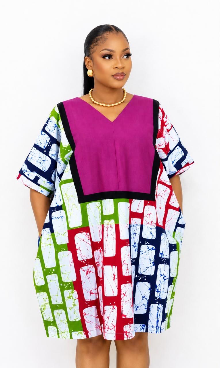 women colorful printed short sleeve short gown