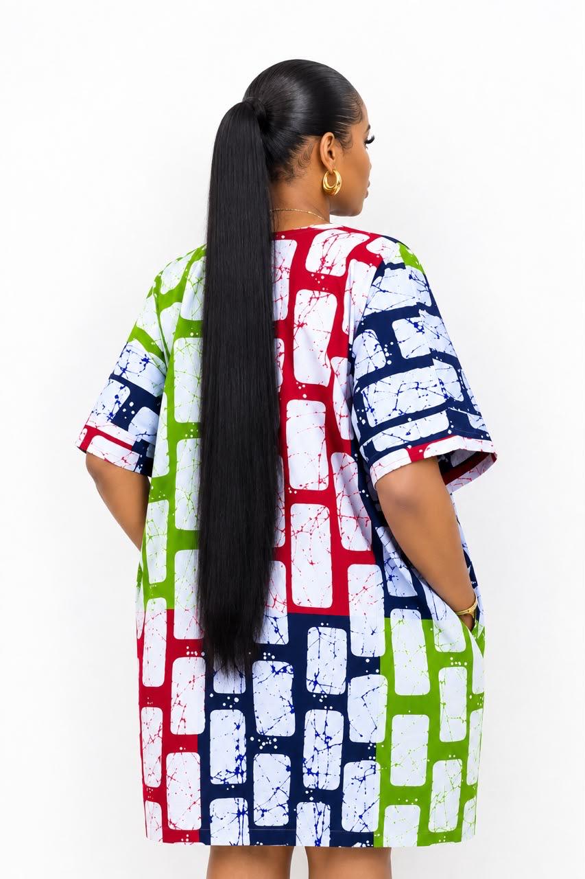women colorful printed short sleeve short gown