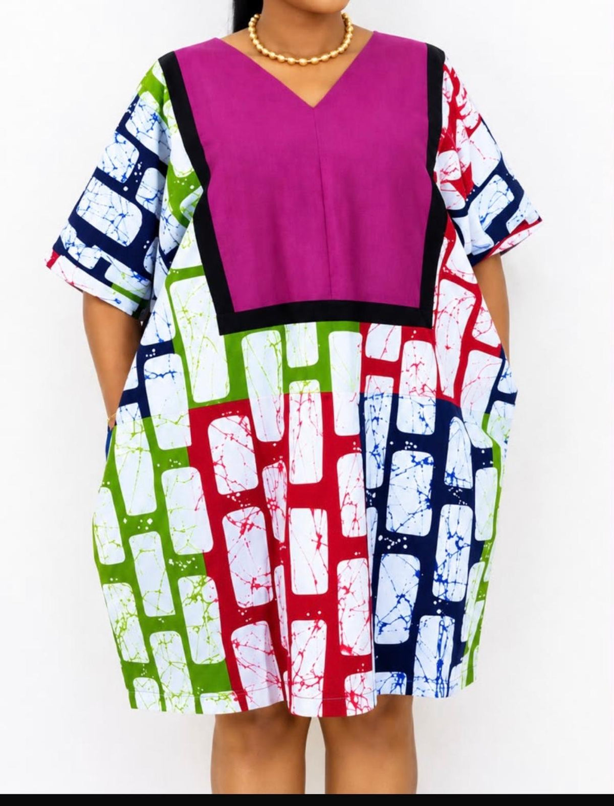 women colorful printed short sleeve short gown