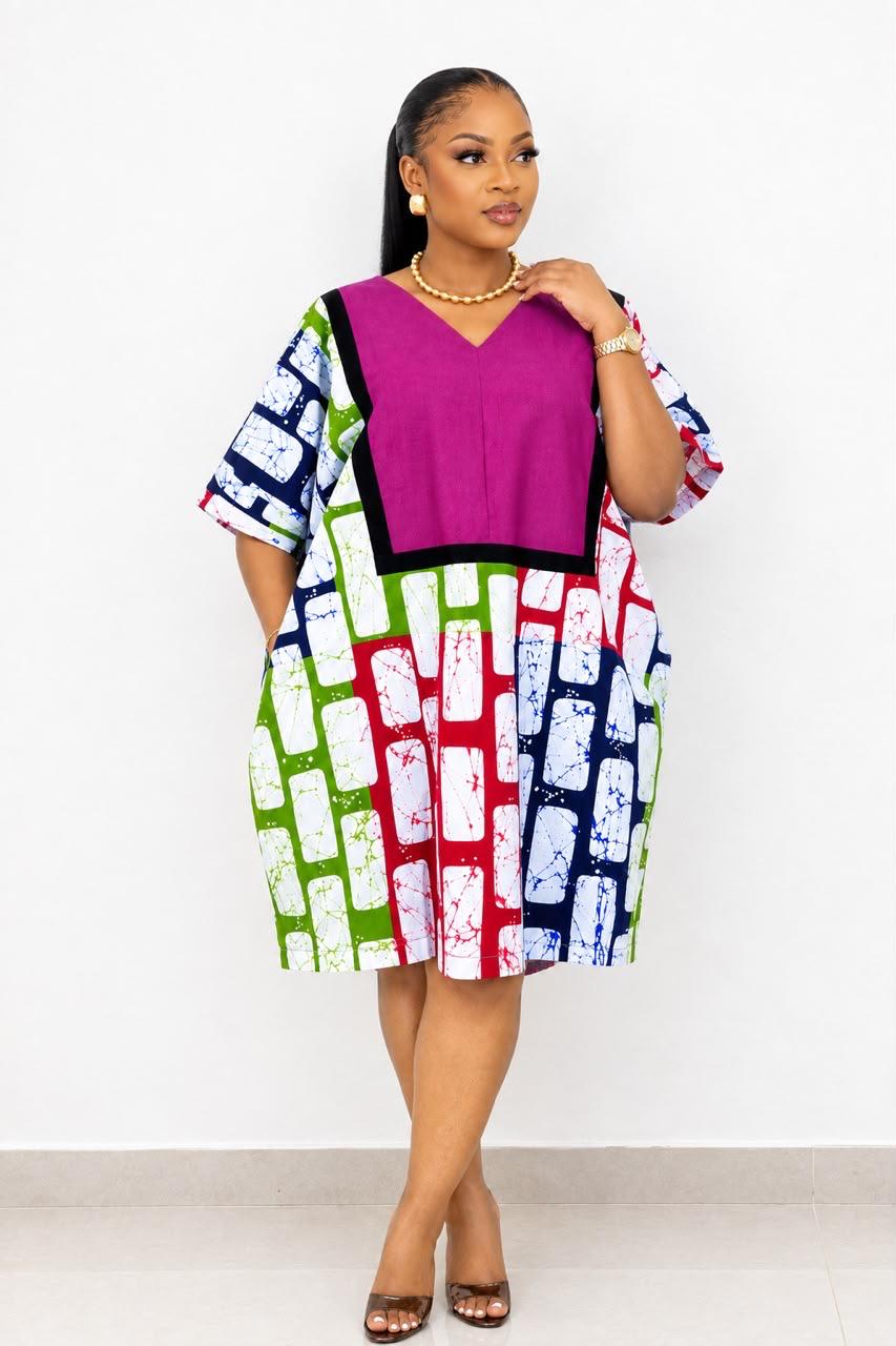 women colorful printed short sleeve short gown