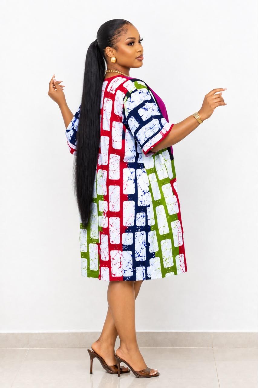 women colorful printed short sleeve short gown