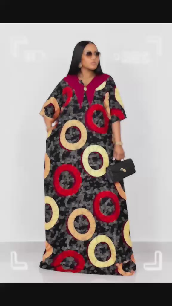 African Ankara Maxi Kaftan Dress with Bow Back